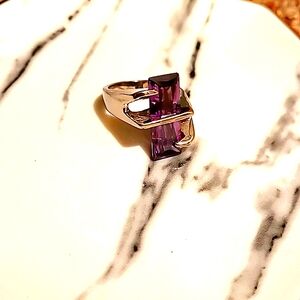 Purple Amethyst & silver plated ring